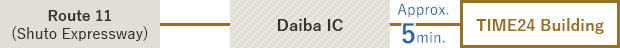 Route 11(Shuto Expressway) ← → Daiba IC ← Approx. 5 minutes → TIME24 Building