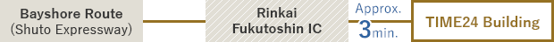 Bayshore Route(Shuto Expressway) ← → Rinkai Fukutoshin IC ← Approx. 3 minutes → TIME24 Building