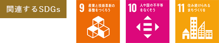 関連するSDGs 9.産業と技術革新の基盤を作ろう 10.人や国の不平等をなくそう 11.住み続けられるまちづくり